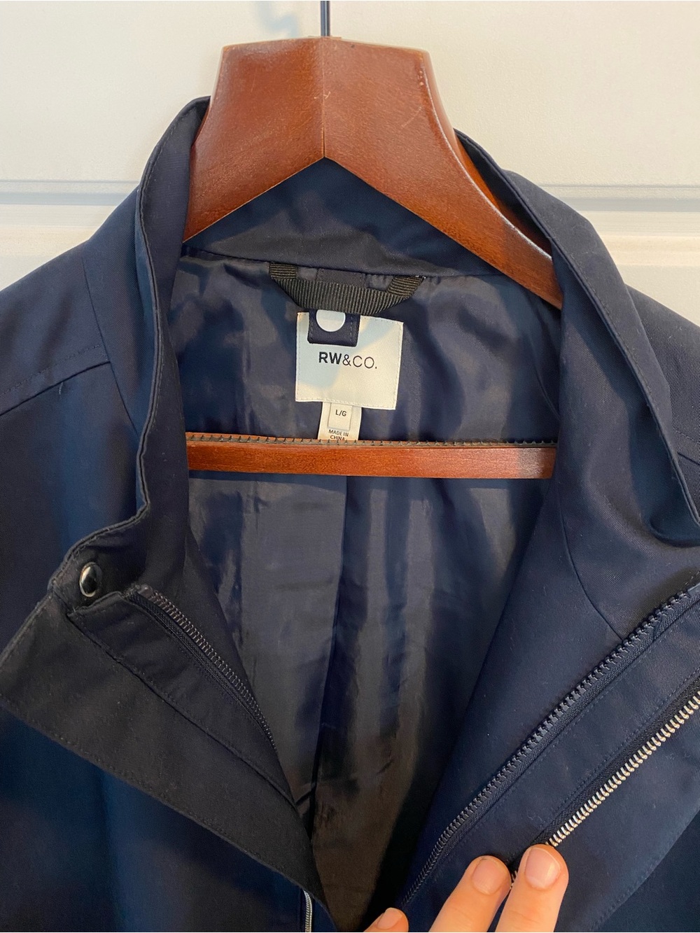 RW&CO. Men's Navy Stand Collar Trench Coat Size Large - LIKE NEW - Picture 4 of 9
